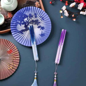 扇子 女性用 マグネット開閉 折りたたみ式 丸型うちわ 中国風 レトロ 紙扇子 プラスチック製 舞踊 ダンス 漢服 中華衣装 和装小物 学生 学園祭 イベント 普段使い 軽量 コンパクト