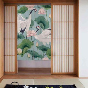 のれん 暖簾 蓮と鶴柄 新中式デザイン ポリエステル製 目隠し 間仕切り 空間演出 風水効果 リビング 寝室 玄関 書斎 ダイニング キッチン用 飾り 装飾 おしゃれ 和モダン