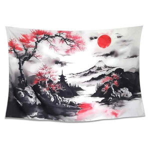 タペストリー 和風 水墨画 山水風景画 ポリエステル製 壁掛け インテリア 寝室 リビング 長方形 ウォールデコ デジタルプリント