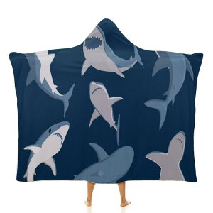 着る毛布 サメ 海の生き物 フード付き ブランケット ガウン ポンチョ 保温 防寒 ルームウェア 部屋着 普段使い 室内 アウトドア フランネル 秋冬