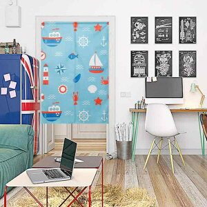 のれん カートゥーン マリン 帆船柄 間仕切り 目隠し ドアカーテン キッチン 寝室 玄関 ダイニング 書斎 ポリエステル製 装飾 風よけ 風水