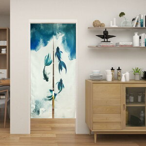 のれん 中国水墨画 錦鯉柄 ポリエステル製 間仕切り 目隠し 冷暖房効率アップ 寝室 キッチン リビング 玄関 ドアカーテン 風水 開運 インテリア モダンアジアン