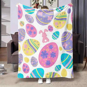 ブランケット キッズ 子供用 かわいい キャラクター イースターエッグ うさぎ デジタルプリント フランネル ポリエステル 薄手 冷房対策 お昼寝ケット ひざ掛け 春秋 総柄