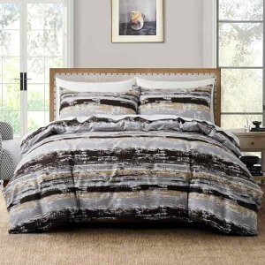 寝具 掛け布団カバー 3点セット ライン 木目調 幾何学模様 グレー ブラック モノトーン プリント ポリエステル 起毛加工 ピーチスキン 肌触り快適 北欧風 モダンデザイン