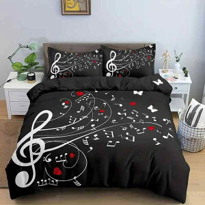 布団カバー 音楽柄 3Dデジタルプリント 3点セット 北欧風 モダン 寝室インテリア ベッドリネン 枕カバー 洗える 化繊 ポリエステル 速乾 ソフト 鮮やか