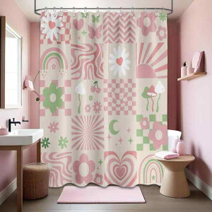 シャワーカーテン かわいい ピンク チェック柄 格子柄 防水 撥水 ポリエステル製 モダン シンプル 浴室 バスルーム おしゃれ インテリア
