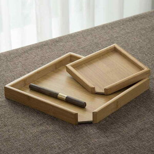 トレイ お茶道具 天然竹製 茶葉審査ボックス プーアル茶 茶餅開栓器 茶刀 茶針 茶盤 茶托 茶葉 喫茶用 鑑賞用 多機能トレー シンプルデザイン 胡桃色 複数サイズ(x2)