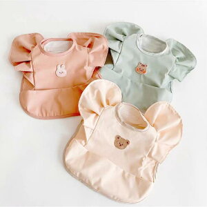 お食事エプロン ベビー キッズ 赤ちゃん 子供 防水 防汚 立体ポケット 食べこぼし防止 よだれかけ 離乳食 自主進食 合皮 お手入れ簡単 アニマル柄 ユニセックス