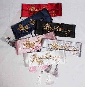 ベルト 帯 レディース 和風 梅花 刺繍 ワンピース 漢服 サテン 結びタイプ レトロ 着回し ウエストマーク ブラック レッド ホワイト ピンク ブルー