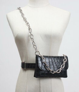 ウエストバッグ レディース ミニ ボディバッグ 斜め掛け 太チェーン 小銭入れ リップポーチ フェイクレザー 合皮 ブラック ホワイト カジュアル