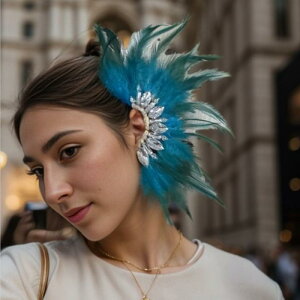 イヤーカフ レディース 扇形 フェザー ボヘミアン おしゃれ ラインストーン 大胆 存在感 精巧な作り U字 幾何学模様 ノンホール 耳元アクセサリー