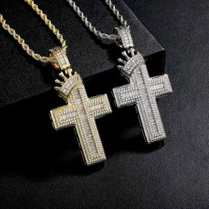 ネックレス メンズ レディース ユニセックス 欧米 ヒップホップ ストリート 王冠 クラウン クロス 十字 ジルコニア 幾何学 モチーフ ペンダント ゴールド シルバー 銅製 カジュアルファッシ