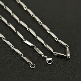 ネックレス ユニセックス ヒップホップ ストリート チタン ステンレス 3mm幅 太め 菱形 スクエア 竹節 チェーン 鎖骨 ジルコニア 幾何学モチーフ 個性的 ファッション クール