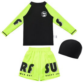 水着 男の子 キッズ 半袖 分離型 泳パンツ 3点セット 夏 スイミング ビーチパンツ プール 海 川遊び 水上レジャー 無地 蛍光 ポリエステル スパンデックス 伸縮性 速乾性