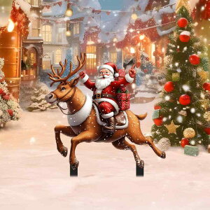 ガーデンオーナメント トナカイ サンタクロース クリスマス飾り 屋内外対応 鉢植え 庭用 アクリル製 防水 耐久性 アメリカンカントリー風 プリント 地中挿し(x2)