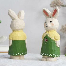 置物 かわいい うさぎ ミニチュア 木製 個性的 ユニーク 彫刻 動物 リビング 子供部屋 デスク 卓上 玄関 寝室 インテリア オブジェ 飾り物 ナチュラル デコレーション(x2)