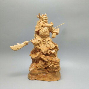 置物 龍乗り 関羽像 12cm 崖柏 木彫り 手彫り 精巧 武神 商売繁盛 開運 ラッキーアイテム 縁起物 リビング 玄関 オフィス デスク インテリア