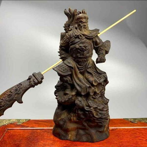 置物 関羽像 ヒノキ材 木彫り 御龍モチーフ 武財神 縁起物 新中国風 和モダン リビング 玄関 インテリア飾り 開運 ラッキーアイテム プレゼント ギフト 12cm