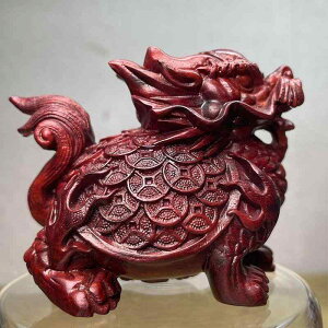 置物 小葉紫檀 高密度 檀木 龍亀 金銭彫刻 瑞獣 オブジェ 卓上飾り 丸彫り 立体彫刻 デスク 玄関 リビング インテリア 風水 財運 開運 縁起物