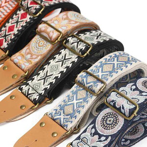 ギターストラップ イエロー 本革 ブロンズカラー 金具 編み込み エレキギター アコースティックギター 楽器用品 耐久性 調節可能