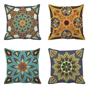 クッションカバー ボヘミアン風 幾何学模様 ショートパイル ベロア生地 両面プリント 正方形 45cm角 モダン シンプル リビング 寝室 車内 インテリア おしゃれ 模様替え 装飾用(x2)