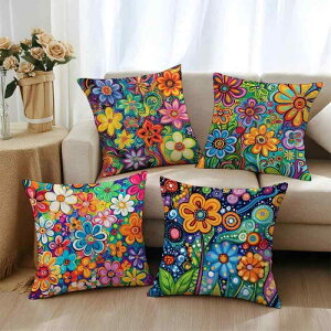 クッションカバー カラフル 花柄 プリント ソファカバー 45x45cm 正方形 短毛 ショートパイル ソフト 肌触り良い リビング インテリア雑貨 模様替え アクセント エレガント 高級感(x2)