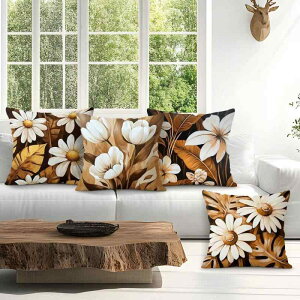 クッションカバー 抱き枕カバー ソファ用 レトロ 高級感 デイジー カメリア 花柄 モダン シンプル リビング 室内 ショートパイル ベロア 装飾(x2)