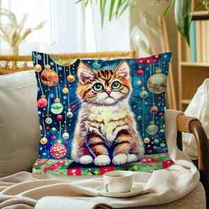 クッション クリスマス 猫柄 リビング ソファ 寝室 オフィス 抱き枕 ショートベルベット 正方形 45x45cm カバー 多色展開 秋冬 インテリア 雑貨 かわいい(x2)