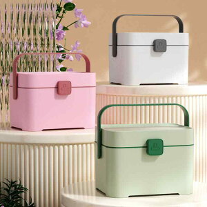 救急箱 家庭用 薬箱 持ち手付き ロック機能 二段式 収納ケース 大容量 仕切り付き 小物入れ 防塵 ポリプロピレン 応急処置 常備薬 整理ボックス リビング 寝室 桜ピンク アイボリー ミントグ