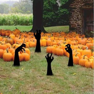 ガーデンピック ハロウィン ゾンビの手 金属製 4点セット 屋外 庭園 デコレーション 庭飾り 芝生 玄関飾り ホラー オブジェ シルエット 地面挿し