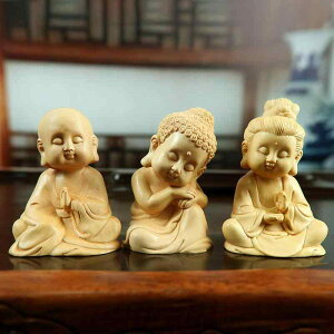 置物 黄楊木彫刻 ツゲ製 娑婆三聖 仏像 釈迦如来 観音菩薩 地蔵菩薩 掌玩物 ミニチュア 手持ちオブジェ 工芸品 開運 縁起物 コレクション インテリア