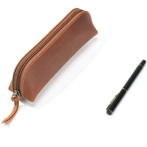 ペンケース 男女兼用 本革 クレイジーホースレザー レトロ 手作り 大容量 ファスナー 筆箱 万年筆ケース オフィス ビジネス 学校 収納 ブラウン ブラック ダークブラウン レッド グリーン ブ