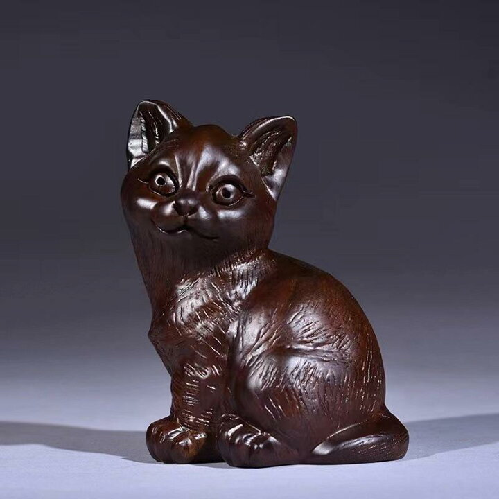 楽天市場】木彫り 置物 猫 かわいい 子猫 黒檀 紫檀 花梨木 無垢材 