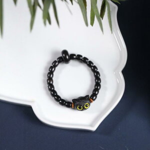 ブレスレット ペア 黒檀 天然木 ウッド 槌目 猫モチーフ バレル ドラム型 ビーズ 腕輪 個性的 工芸品 コレクション 高級感 普段使い 男女兼用 ユニークデザイン 和風