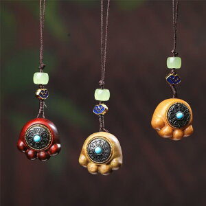 チャーム 肉球 回転 キーホルダー 紫檀 サンダルウッド 緑檀 天然木製 香木 開運 お守り ストラップ バッグチャーム 猫 工芸品