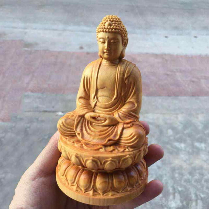 楽天市場】仏像 釈迦如来 蓮華座 木彫り 座像 柏木製 開運 縁起物 置物 