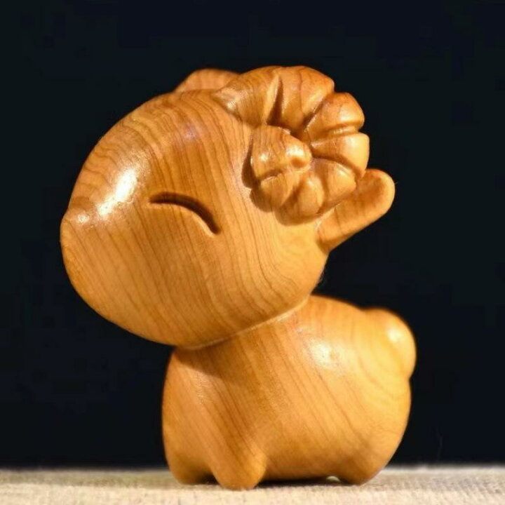 楽天市場】置物 かわいい 羊 子羊 動物 木彫り 彫刻 崖柏木 天然木製 