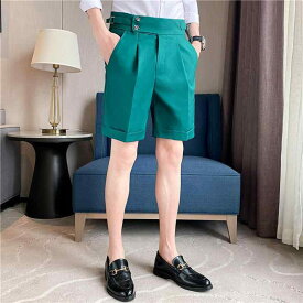 ハーフパンツ メンズ 五分丈 クロップドパンツ カジュアル リゾート ビーチ ハイウエスト スリム 薄手 ストレッチ 多ポケット ポリエステル 春夏 ストレート 無地 イージーケア 普段使い レジャー