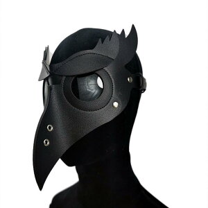 マスク ハロウィン ペストマスク 鳥くちばし型 PUレザー 半顔 ブラックレンズ リベット スタッズ アイレット レザーストラップ 仮装 コスプレ イベント パーティー 変装グッズ