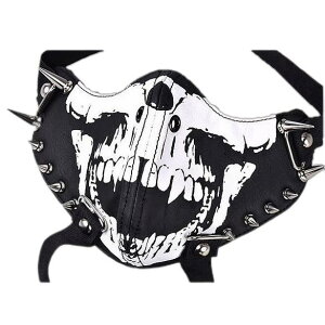 フェイスマスク パンク ロック 欧米風 スカル ドクロ スタッズ 鋲 PUレザー バイク モーターサイクル ライディング ハロウィン パーティー イベント 仮装 コスプレ 蓄光 光る ホラー