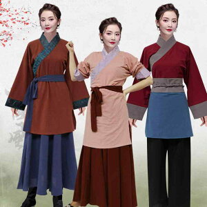 時代劇衣装 レディース 女性用 古代 庶民 村娘 侍女 下働き 平民 コスチューム 舞台 演劇 学園祭 文化祭 イベント 撮影用 綿麻素材 切り替えデザイン レトロ クラシック