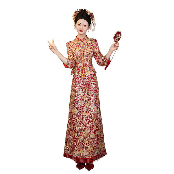 楽天市場】秀禾服 レディース 花嫁 ブライダル 中国式 龍鳳褂 豪華刺繍 