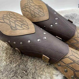 アームガード メンズ 男性用 中世風 ヴァイキング ファンタジー 切り替え パンク ゴシック PUレザー 合皮 コスプレ イベント 仮装 衣装小物 小道具 ブラウン ブラック