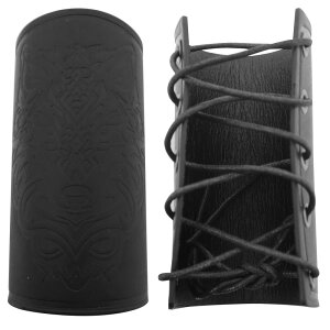 コスプレ アクセサリー リストガード 北欧 バイキング風 中世 ルネサンス ファンタジー レザー 革製 オオカミ柄 型押し 大人用 仮装 イベント 衣装小物 ブラック ブラウン