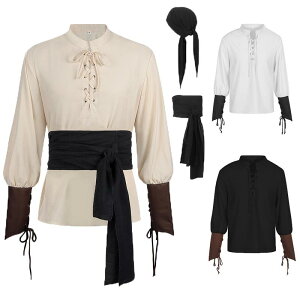 衣装 メンズ 海賊 コスチューム セット ハロウィン 仮装 変装 中世 ルネサンス風 シャツ ベスト ポリエステル ホワイト ブラック ベージュ 男性用