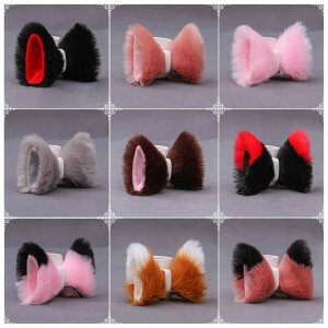 ヘアアクセサリー 日系 ロリータ 男女兼用 ふわふわ ファー 獣耳 猫耳 狐耳 ペアクリップ サイドクリップ コスプレ イベント アニマル 仮装 かわいい 黒 白 ピンク 灰 ヒョウ柄