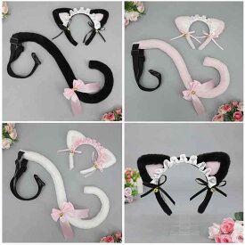 コスプレ レディース ロリータ メイド 猫耳 カチューシャ 猫しっぽ セット 手作り レース リボン フェイクファー かわいい イベント 仮装 パーティー 三角耳