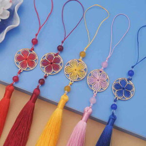 チャーム 手作り 桃の花 タッセル 中国風 漢服風 扇子 装飾パーツ 服飾材料 ポリエステル素材 バッグチャーム キーホルダー 帯飾り 着物小物(x2)