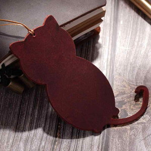 ブックマーク 本革 クレイジーホースレザー 猫デザイン オリジナル ハンドメイド レトロ ヴィンテージ かわいい おしゃれ 読書グッズ ギフト 文具(x2)