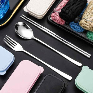 カトラリーセット 304ステンレス製 鏡面仕上げ 韓国風 携帯用 ポータブル スプーン フォーク 箸 3点セット 家庭用 旅行 キャンプ ピクニック アウトドア 普段使い シンプルデザイン シルバー